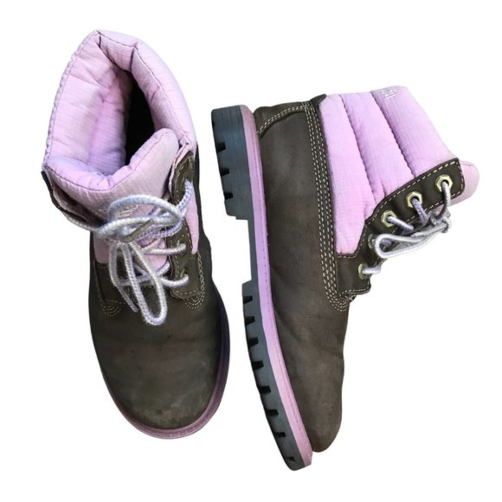 Timberland Girl's Lavender and Brown Leather Lace Up Boots TODDLER Size‎ 11.5